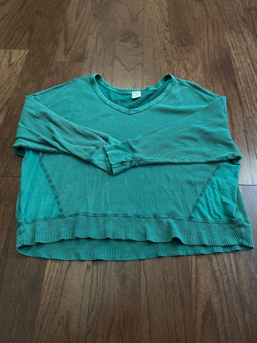 aerie green Waffle-Knit Long Sleeve Top